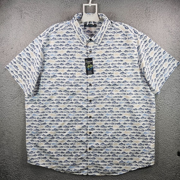 Roundtree & Yorke Other - NEW Roundtree‎ & Yorke Performance Shirt Men 3XT Short Sleeve Fishes Print White